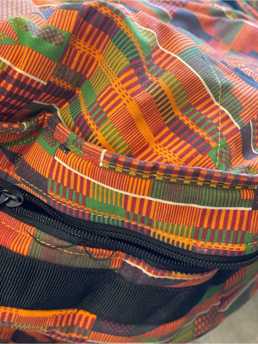 Like New! Kaces III African Drum Print Orange Green Patterned Backpack